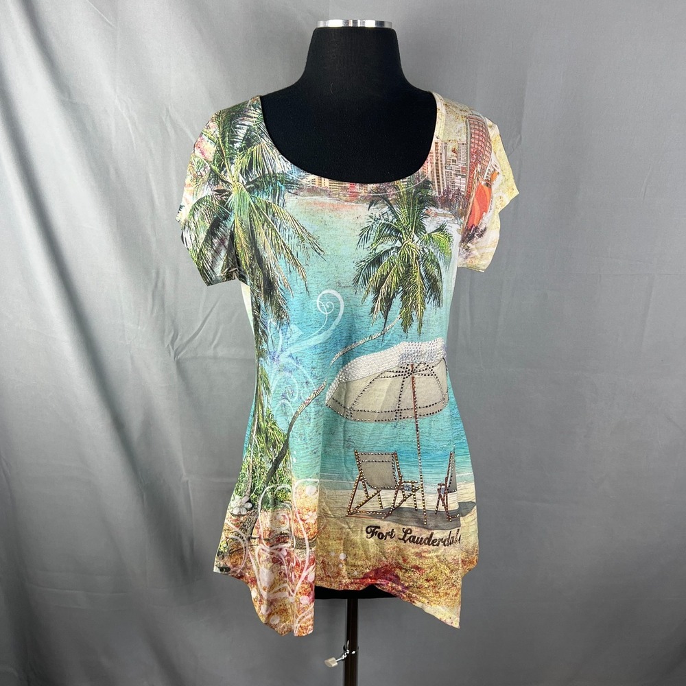 Sweet Gisele T Shirt Womens Medium Multi Fort Lauderdale Graphic Rehinestone